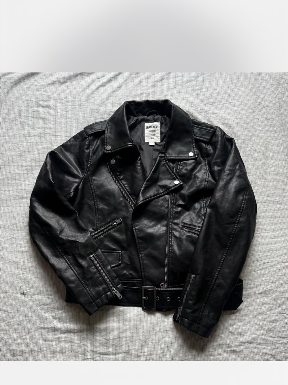 Garage Black Leather Biker Jacket with Belt